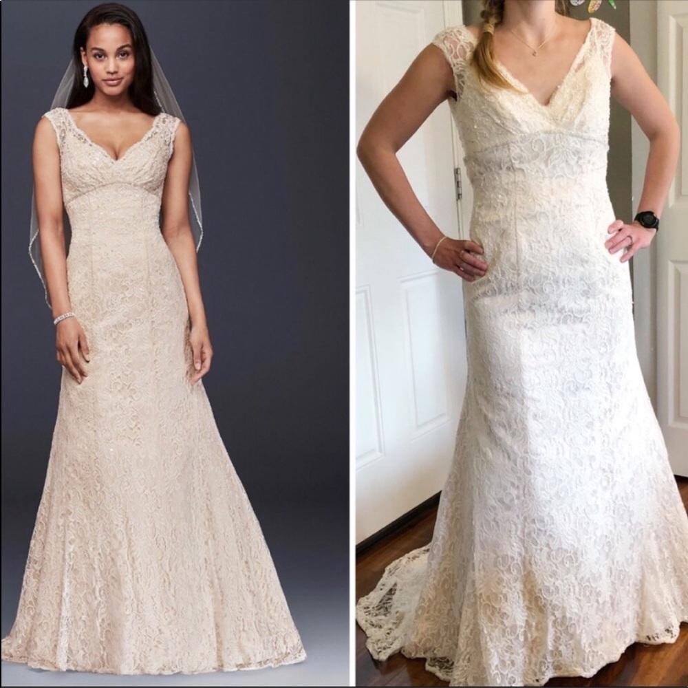 NWT David’s Bridal All Over Beaded Lace Trumpet Wedding Dress Sz 6